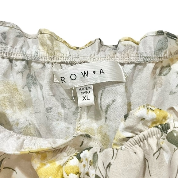 Row.A Long sleeved Ruffle Floral Blouse Top Smocked Off Shoulder Tan & Yellow XL - Picture 7 of 7